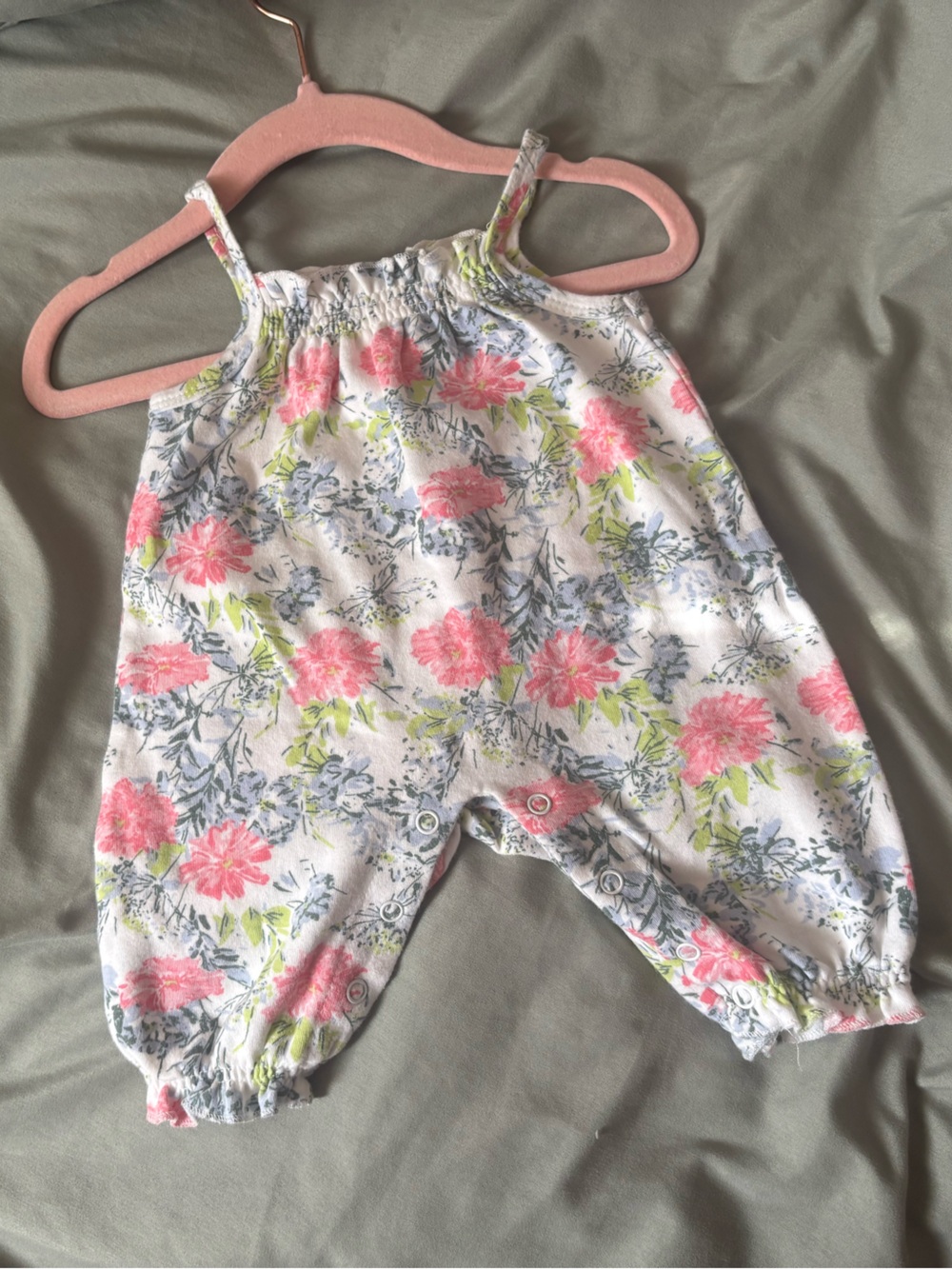 Laura Ashley White Floral Baby Romper with Pink and Green Prints